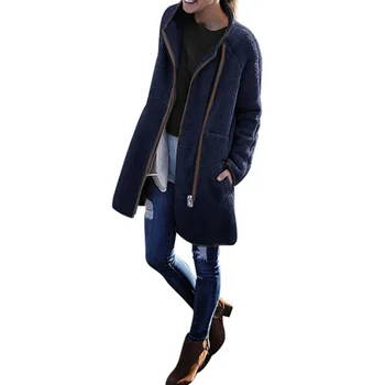 

New 2018 Autumn Winter Wool Coat Women Jacket Plus Size Ladies Zipper Turtleneck Collar Women Long Coat Casual Outwear Female