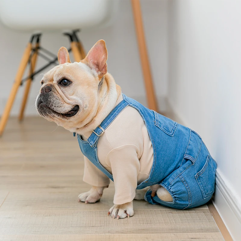 [MPK Dog Hoodies] Denim Dungarees, Overall Suitable for French Bulldogs