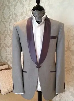 Skup 2018 Szyte Na Miarę światła Szary Mężczyźni Garnitur Slim Fit Smokingi ślubne Delikatne Groom Blazer Formalne Bal Styl Kurtka + Spodnie 2 Sztuka Terno Rt