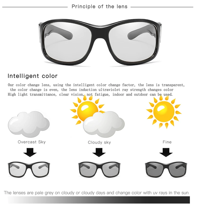 Brand Design Photochromic Polarized Sunglasses Men Women Chameleon Discoloration Sun Glasses Square Driving Gafas Ciclismo D076