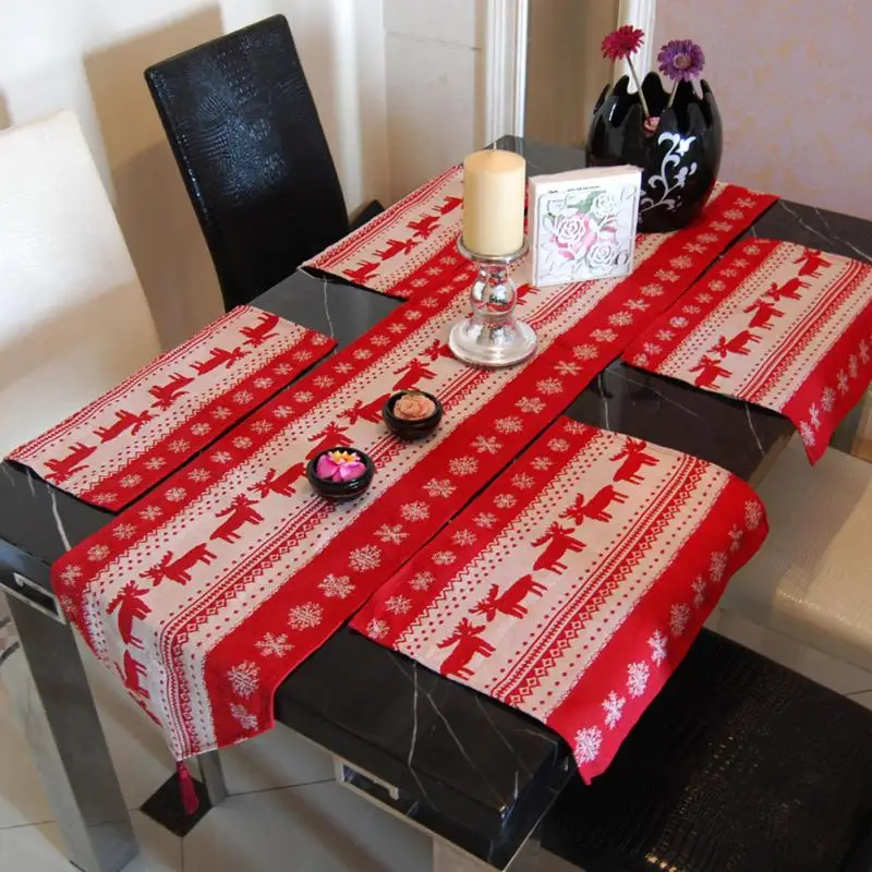 4pcs Tapestry Table Linen Place Mats Vintage Lovely Red Christmas Elk
