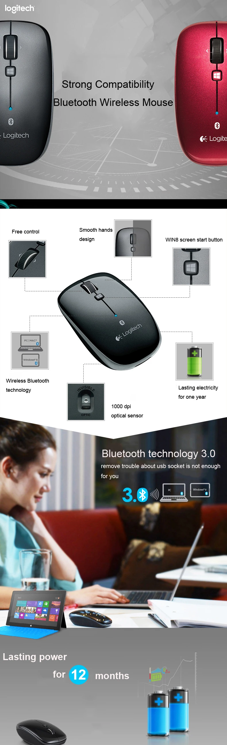 Logitech M557 Bluetooth беспроводной офис мышь для Windows Mac OS