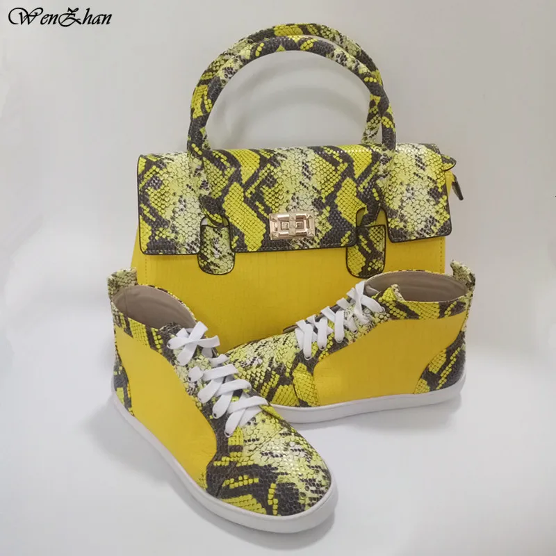 Latest Match Blue&Snake Leather Shoes With Handbag Sets Top Grade With Big Bag Hot Selling! 36-44 WENZHAN Wholesale A812-1