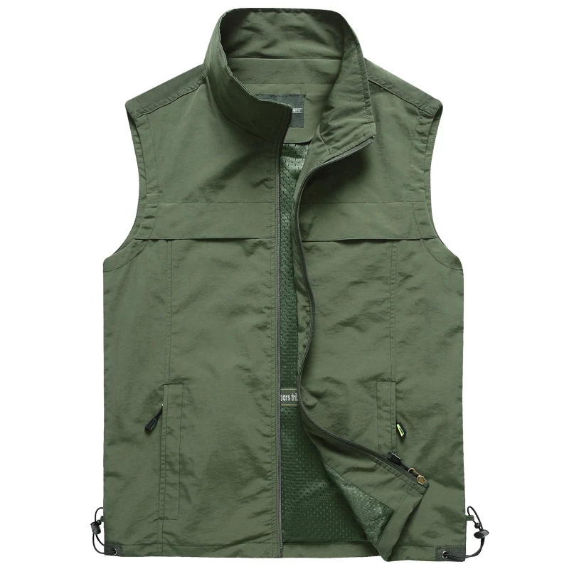 Быстросохнущий жилет мужская летняя верхняя одежда тонкий сетчатый тактический жилет стоячий воротник жилет многокарманные мужские жилетки chaleco hombre M-5XL - Цвет: Green Vest