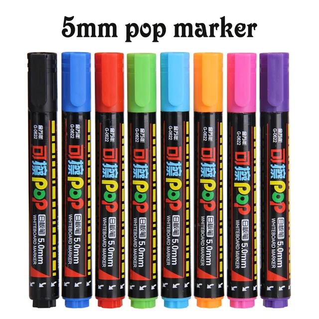 Genvana 8 Assorted Colored Dry Erase Whiteboard POP Markers Erasing White Board Refillable
