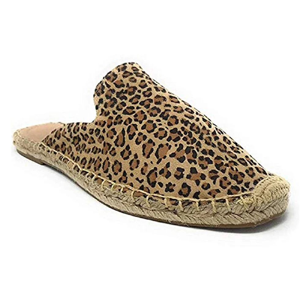 Leopard Flats Mules Espadrilles Lady Canvas Slippers Slip On Pointed Toe Women Slipper Shoes Woman Slides Sandals Dropship