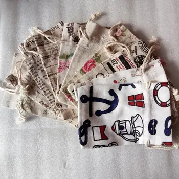 

8pcs 10*15cm Cartoon printing multicolor Vintage Sack Burlap Gift Candy Bags Wedding Party Pouch Drawstring Jute Bag Supply