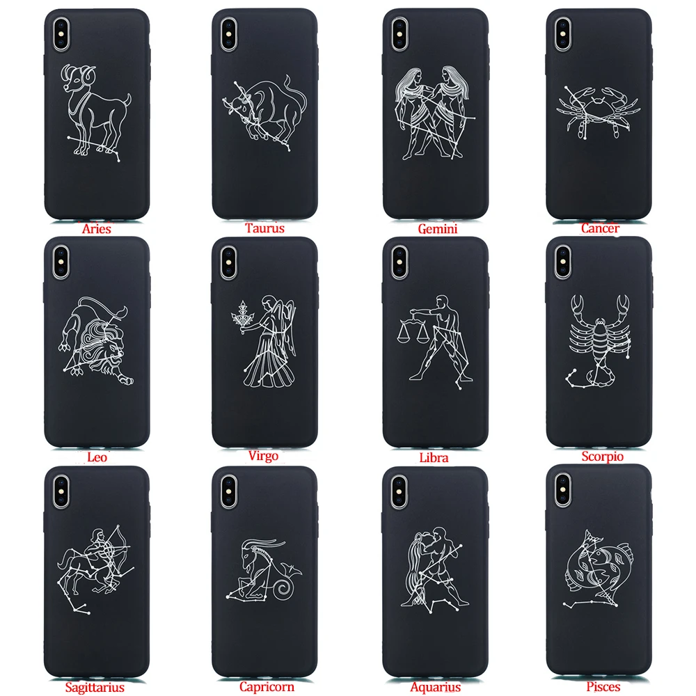 

LISM Simple Black Twlve Constellation Painting Soft TPU Phone Case Cover Protector For iPhone 6 6S 7 8 Plus X XR XS Max