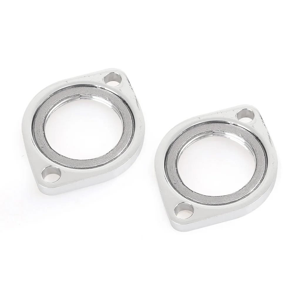 Motorcycle Exhaust Flanges w/ Retaining Ring for Harley Big Twin EVO Sportster Chrome 2PCS