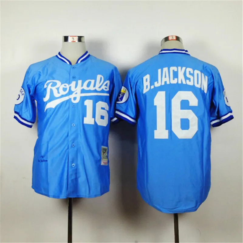 Retro KC Kansas City Royals Jersey 16 Bo Jackson Throwback 1985&1987