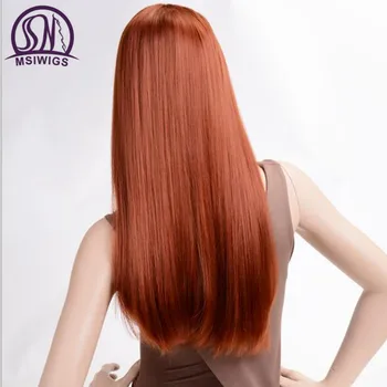 MSIWIGS Long Straight Wigs Synthetic Orange Color Women's Wig 24 Inches Central Part Hair Silver Grey White Red Colour 2