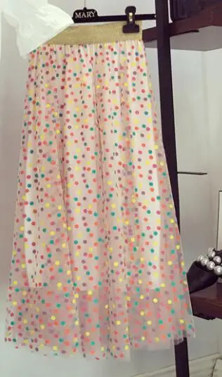 Г. летняя модная дизайнерская блузка с рюшами и квадратным воротником, рукав-раструб белый, рубашка и юбка в горошек ярких цветов милый комплект из 2 предметов для девочек - Цвет: Only Skirt