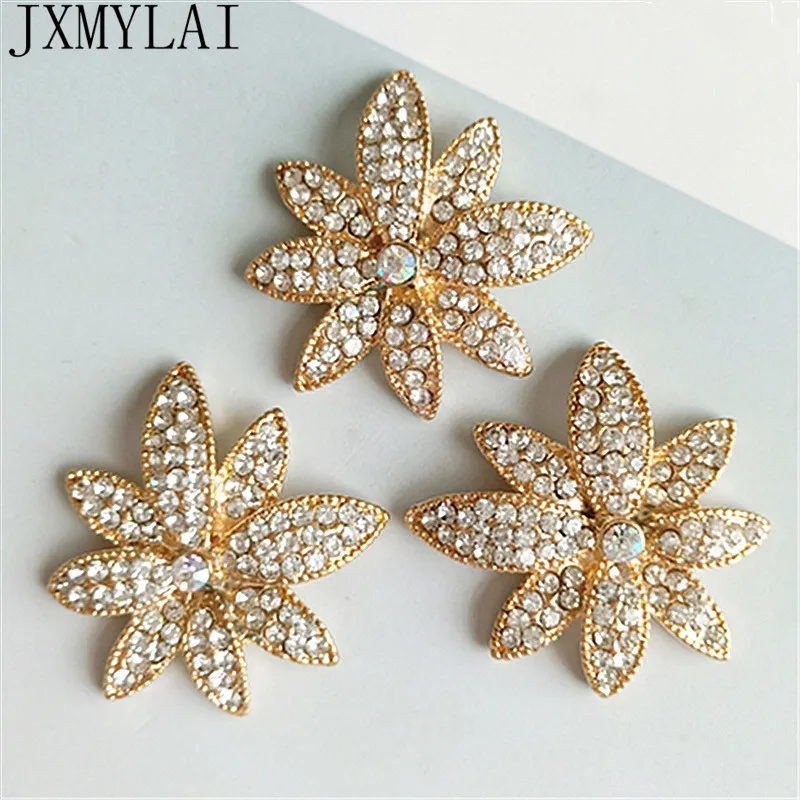 

Wholesale 10 PCS 26*30mm Fashion Metal Alloy KC Gold Crystal Rhinestone Flowers Connectors Charm DIY Jewelry Findings