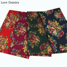 Хлопок/лен Этническая темно-синий зеленый красный фуксия большой цветок пиона ткань для подушки шторы Домашняя Декоративная скатерть одежда платье