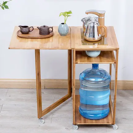 

Kung Fu Tea Tray Bamboo Tea Cart Removable Tea Cabinet Multi-function With Induction Cooker Home Wood Small Table