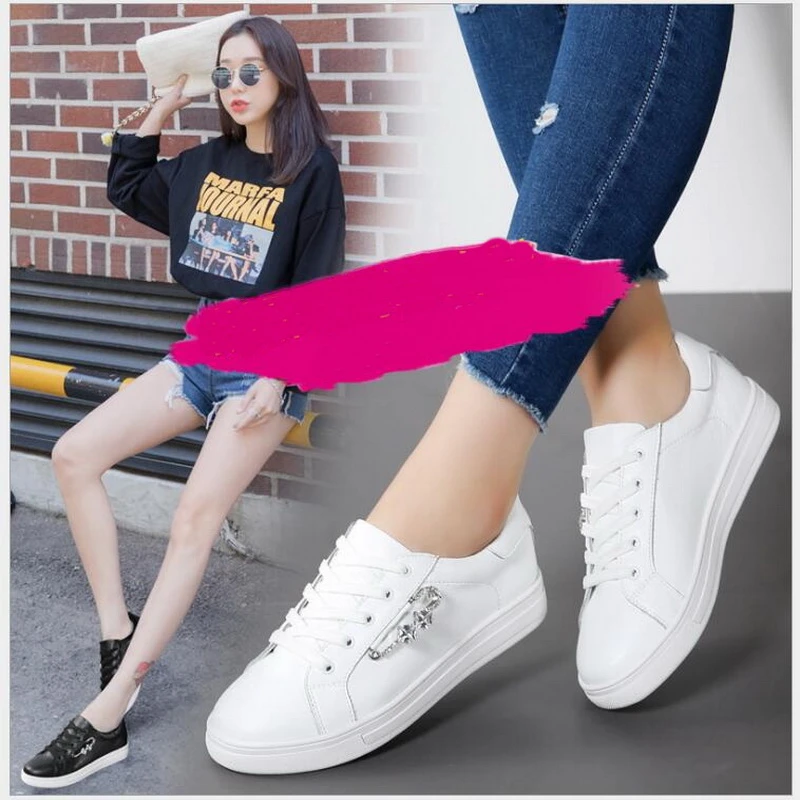 Zapatos informales de auténtica para mujer, zapatillas a la moda, color blanco y negro, estilo universitario 35 40, primavera y otoño, 2018| Zapatos vulcanizados de mujer| - AliExpress