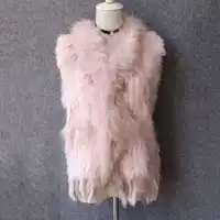 genuine real rabbit fur vest for women natural colors fashion natural fur waistcoat with raccoon fur collar and tassels femme