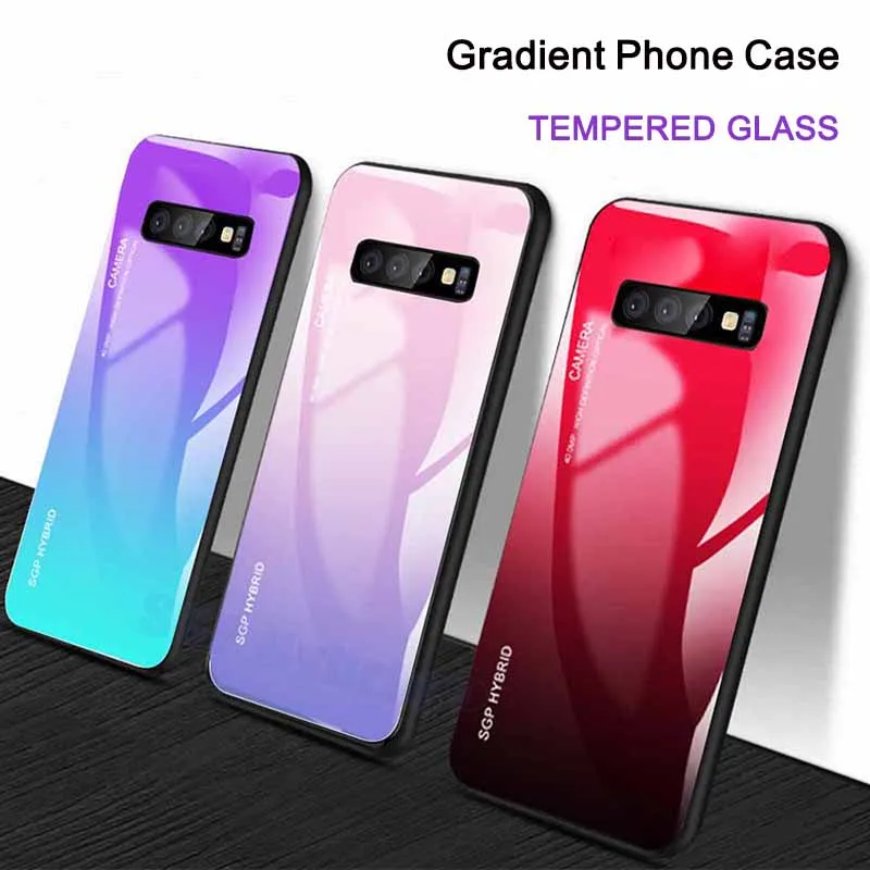 

Gradient Phone Case On For Samsung Galaxy A50 A30 S9 S10 Plus Tempered Glass Protective Cover shell bumper fundas a 50 30 s 10 9