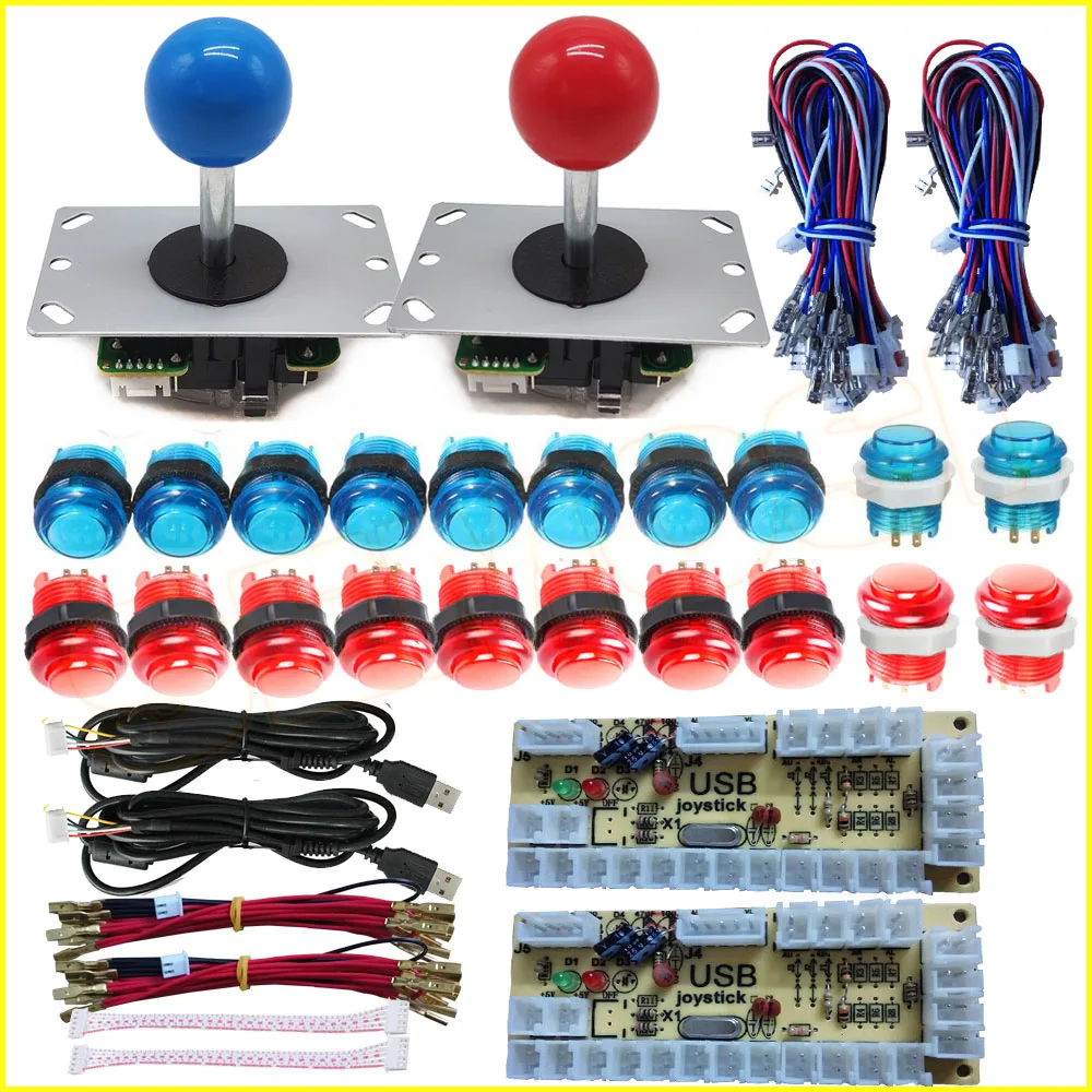 Аркадные DIY наборы частей 5Pin джойстик + 2x24 мм 8x30 5 в LED подсветкой кнопки нулевой