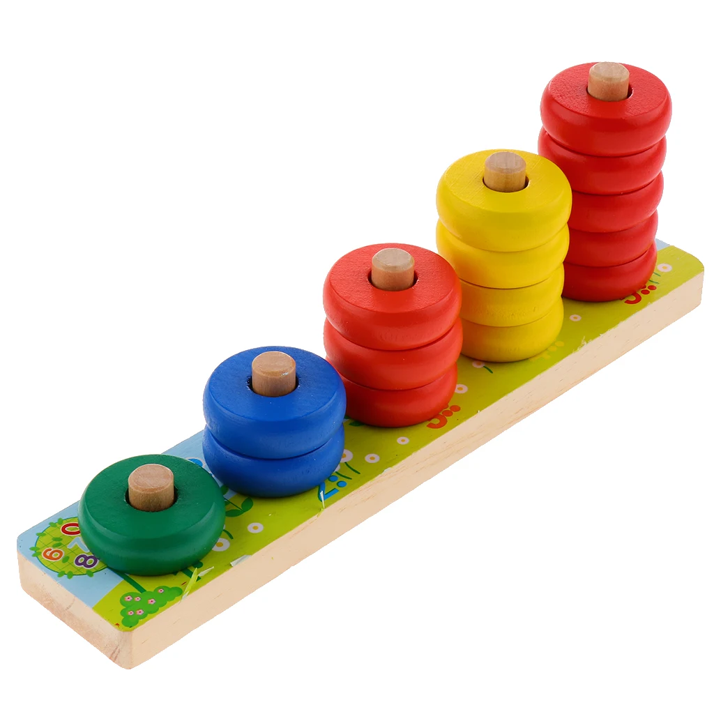 Colorful Rainbow Calculate Circle Montessori Counting Stacker Blocks Wooden Educational Toy for Kids Chilrden Ages 3+