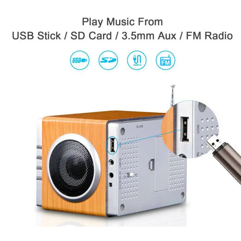 August MB300 деревянная мини стереосистема MP3 и FM радиочасы с SD картридером разъемами