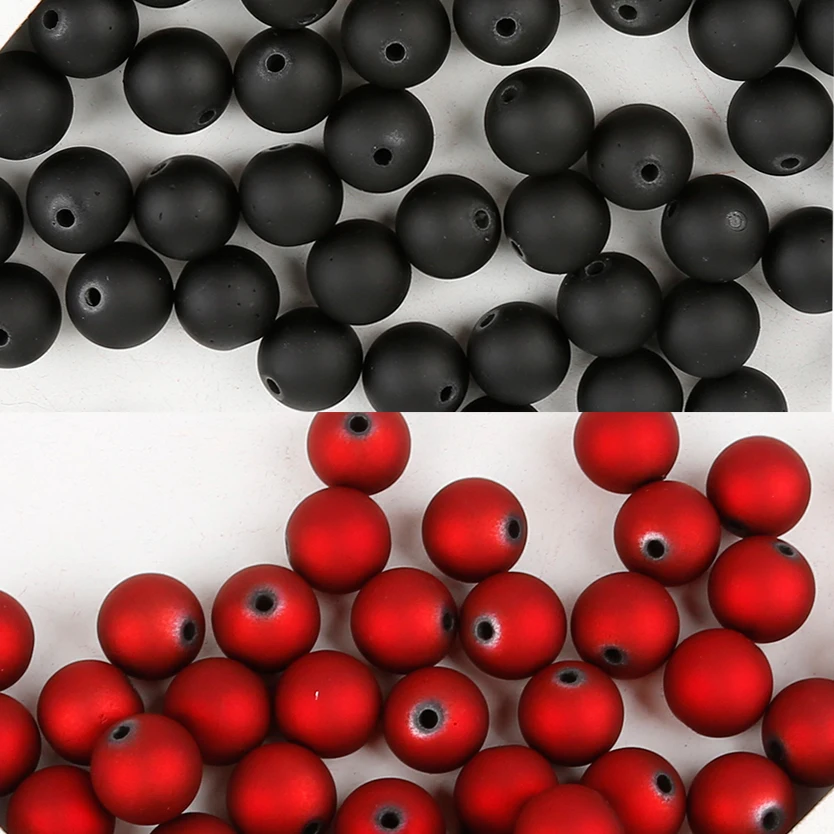 

6mm/8mm/10mm/12mm/14mm/16mm Black/Red Color Acrylic Plastic Beads Matte Round Spacer Loose Beads Fit Jewelry Handmade DIY