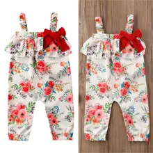 Новые милые комбинезоны с цветочным рисунком Детский комбинезон для маленьких девочек, детский летний комбинезон с бантом и ремешками, комбинезон одежды снаряжение