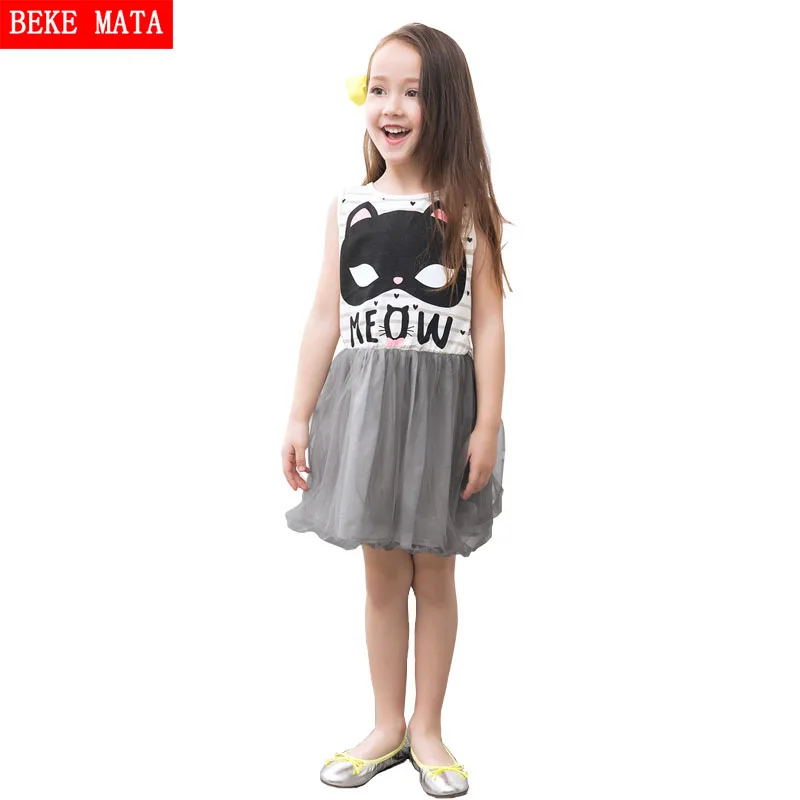 

BEKE MATE Girls dress 2017 Clothes for girl Casual Summer dress sleeveless Cartoon Kids Girl Party Clothes for 3-8y girl dresses