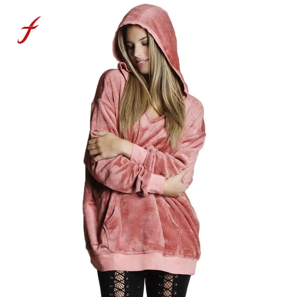 

Feitong 2018 Winter Warm Hooded Sweatshirt Women Soft Velvet Solid Jumper Pullover Hoodie Sweatshirt Oversize Coat Jacket /PT