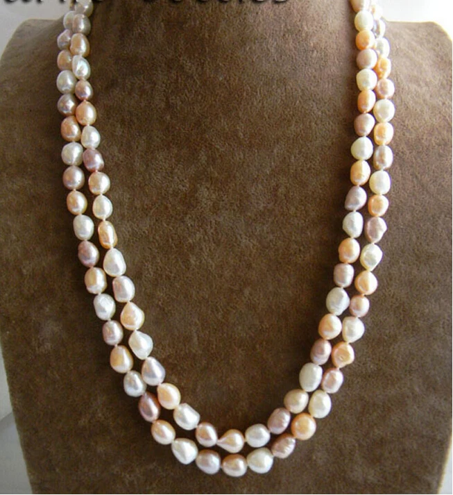 

FREE shipping>>>>2Strands 22'' 8MM Baroque White Pink Lavender Freshwater Pearl Mabe Necklace 6.07