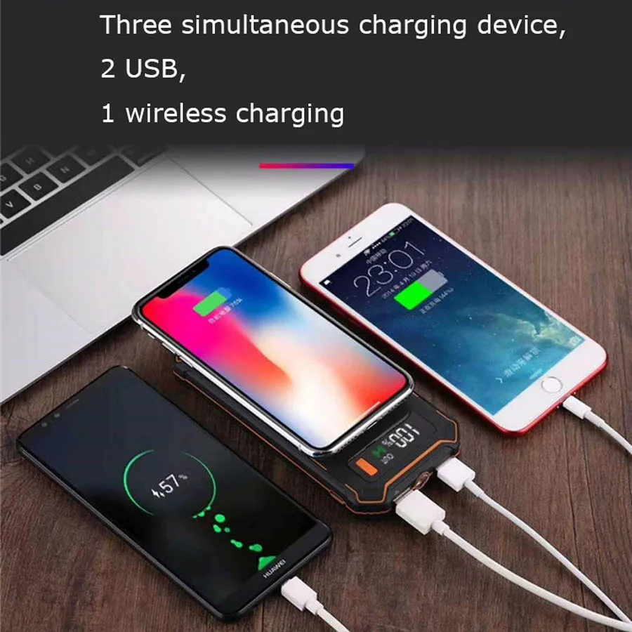 

2 USB Wireless Power Bank 10000mah LCD Digital Display LED Light QI Wireless Charging PowerBank for iphone X Samsung Note 9 8 S8