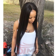 Long silk straight middle part brazilian human hair lace front wigs affordable full lace wigs natural black color with baby hair
