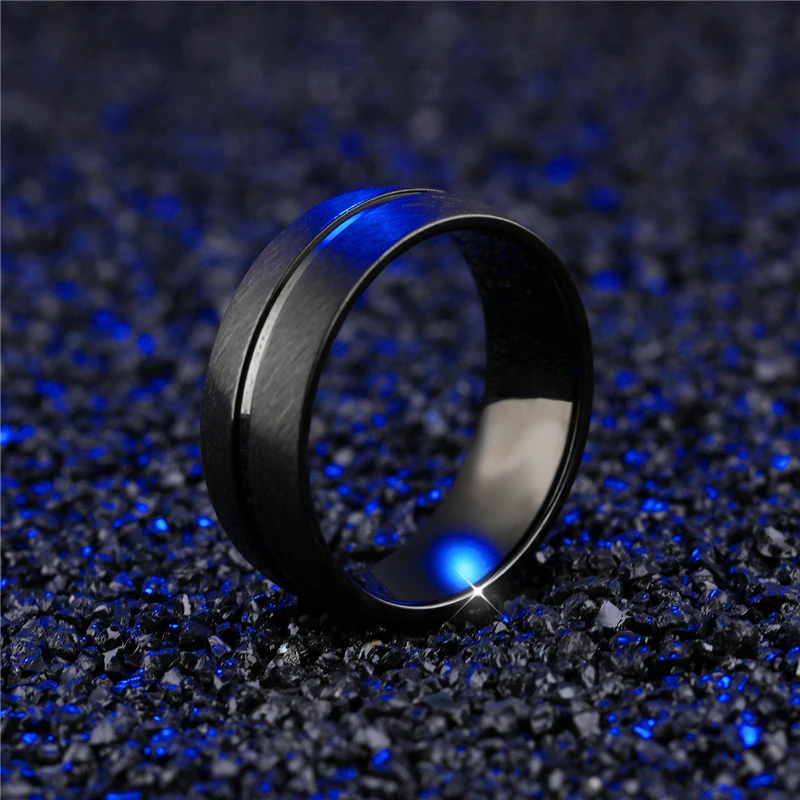 NEWBUY, классический дизайн, кольцо из нержавеющей стали, 8 мм, широкий черный, скраб, панк, кольцо для мужчин, крутые мужские свадебные украшения