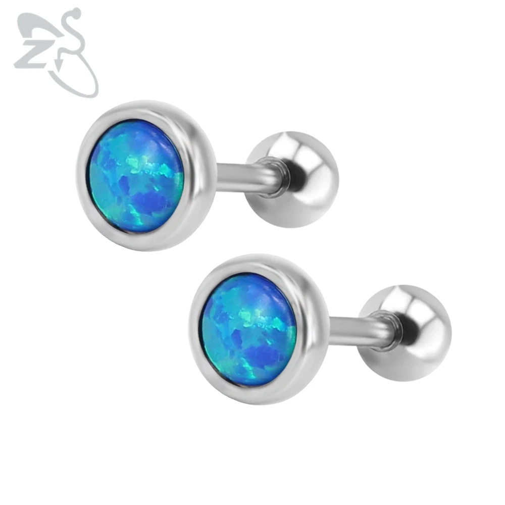 

Fashion Stud Earrings with Opal Stones Brinco 316 Surgical Steel Ear Studs Piercing Cartilage Opal Earring For Female Men Girls