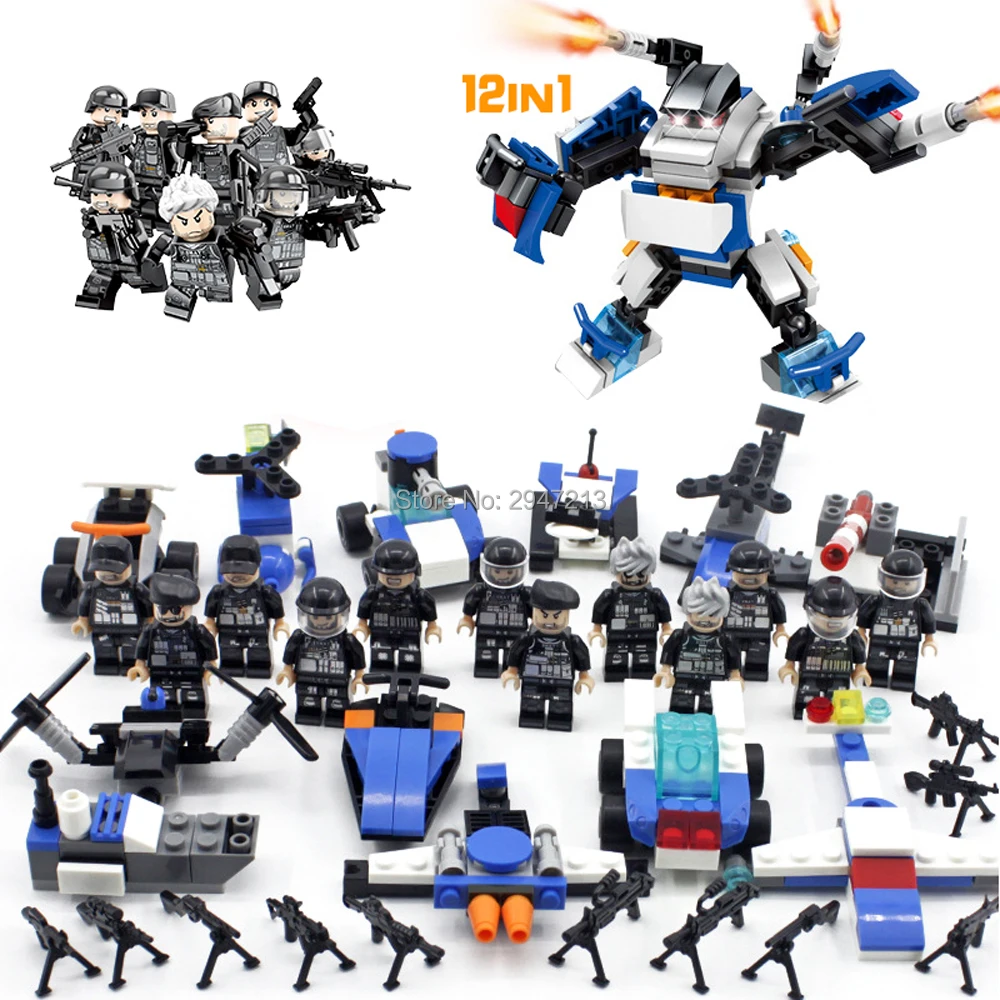 

hot compatible LegoINGlys military SWAT city super Police Building Blocks Deformation robot figures brick toys for children gift