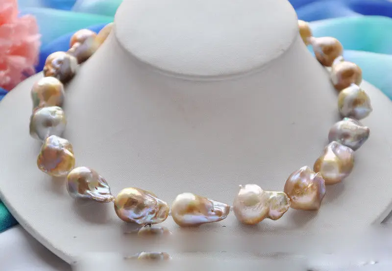 

>@@@@@ NATURAL 17" 21mm lavender baroque KESHI REBORN PEARL NECKLACE mabe clasp 5.27 -Top quality free shipping
