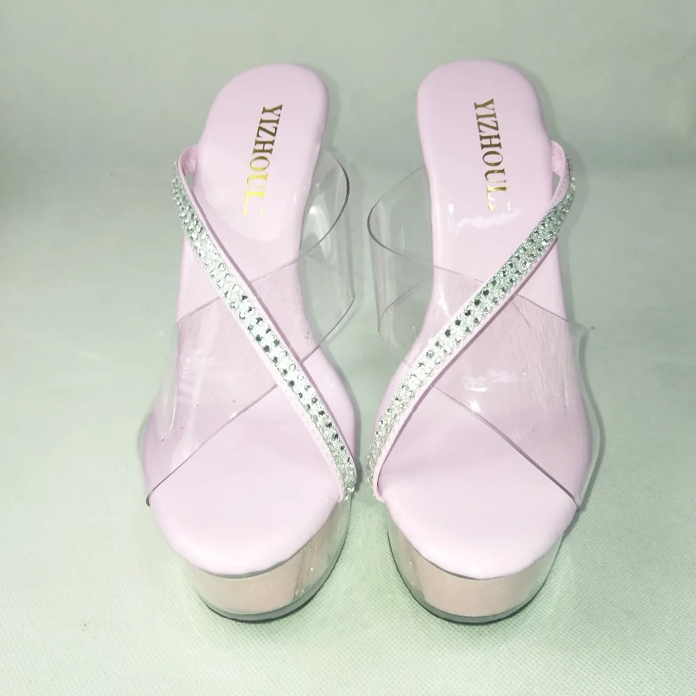 15cm high heel shoes crystal heels star pink sexy shoes 6 inch Platform Sandal with Rhinestone Straps fashion crystal slippers