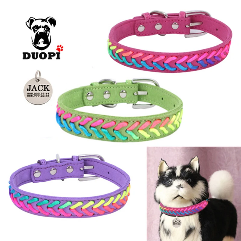 Dog Collar Colorful Rope Braided Custom Pet Collars Free Lettering Name
