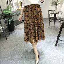 Летняя женская длинная юбка в консервативном стиле с принтом, плиссированные хлопковые юбки цвета хаки, синего цвета 1716