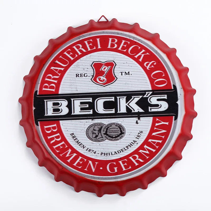 

Tin Sign "BECK'S" Vintage Metal Painting Beer cap Bar pub Hanging Ornaments Wallpaper Decor Retro Mural Poster Craft 35X35 CM