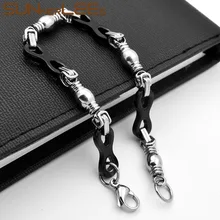 Sunnerlees Модные украшения Нержавеющая сталь браслет 8 мм серебристый, черный Цвет геометрический звено цепи для Для мужчин Для женщин SC88 B