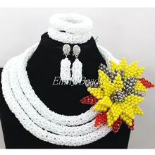 Белые Африканские модные ювелирные изделия из бисера набор ручной работы ожерелье с тяжелыми цветами индийский свадебный костюм AIJ962