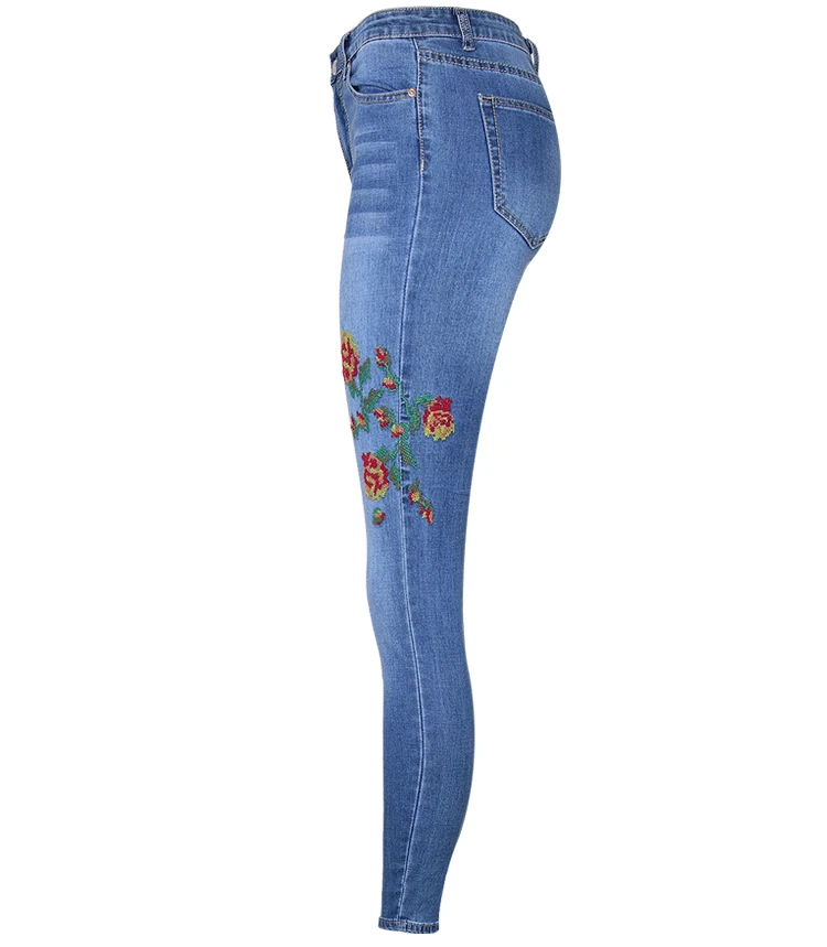 2017 European and American women's high waist elastic front and rear side of the cross embroidery roses washed cat to be cowboy pants pants pants (11)