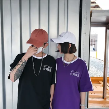 

Nice Vogue Men Casual Oversized T Shirt Streetwear Fashion HongKong Style Pattern Short Sleeve Cotton Tee Hip Hop Loose M-2XL