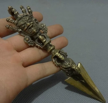 

Free shipping 002726 Tibet Bronze Buddhism Mahakala Buddha Head Statue Vajra Phurba Dagger Holder