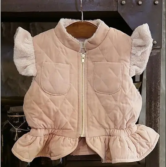 

Lovely easy fit korean girl boutique cotton fall winter vest girl flying sleeve vest coat toddle ruffles jacket clothes 5pcs/lot