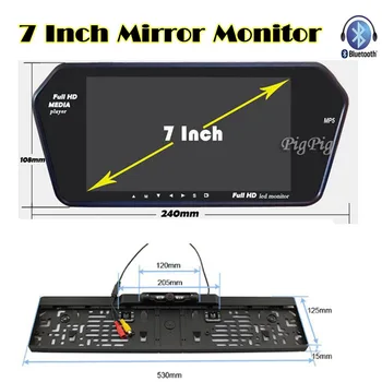 

Parking Backup Rear licence plate Camera Cam with 7 inch Bluetooth MP5 Display Rearview monitor mirror USD/FM slot Reversing