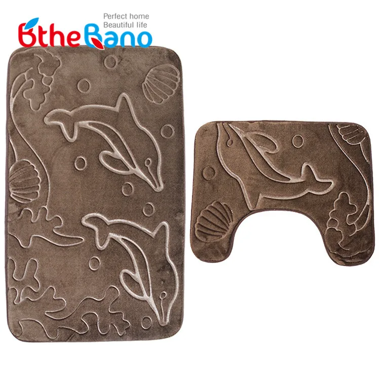 2PCS Bathroom Mat Set dolphin design anti slip tap mat Toilet Pattern