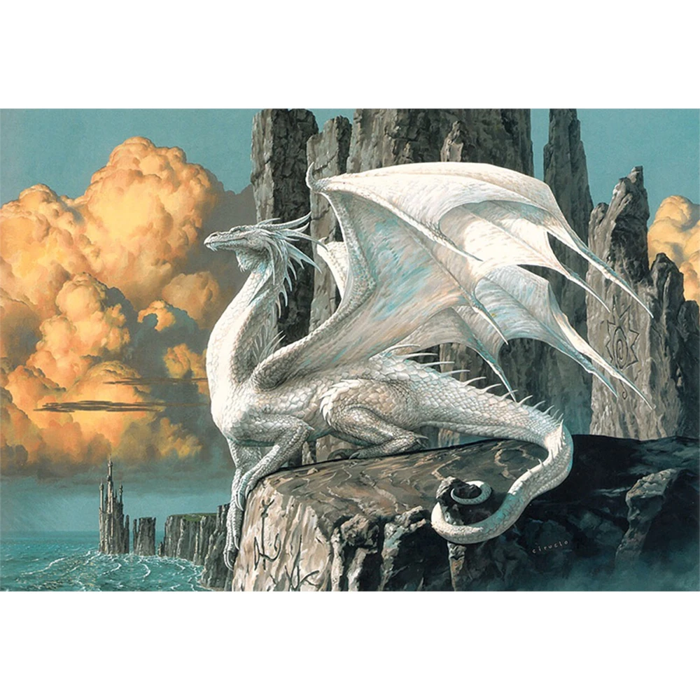 

LI LOYE CNA 5D DIY Diamond Painting White Dragon Embroidery Full Mosaic Rhinestone Cross Stitch Needlework Wall decorative RT603
