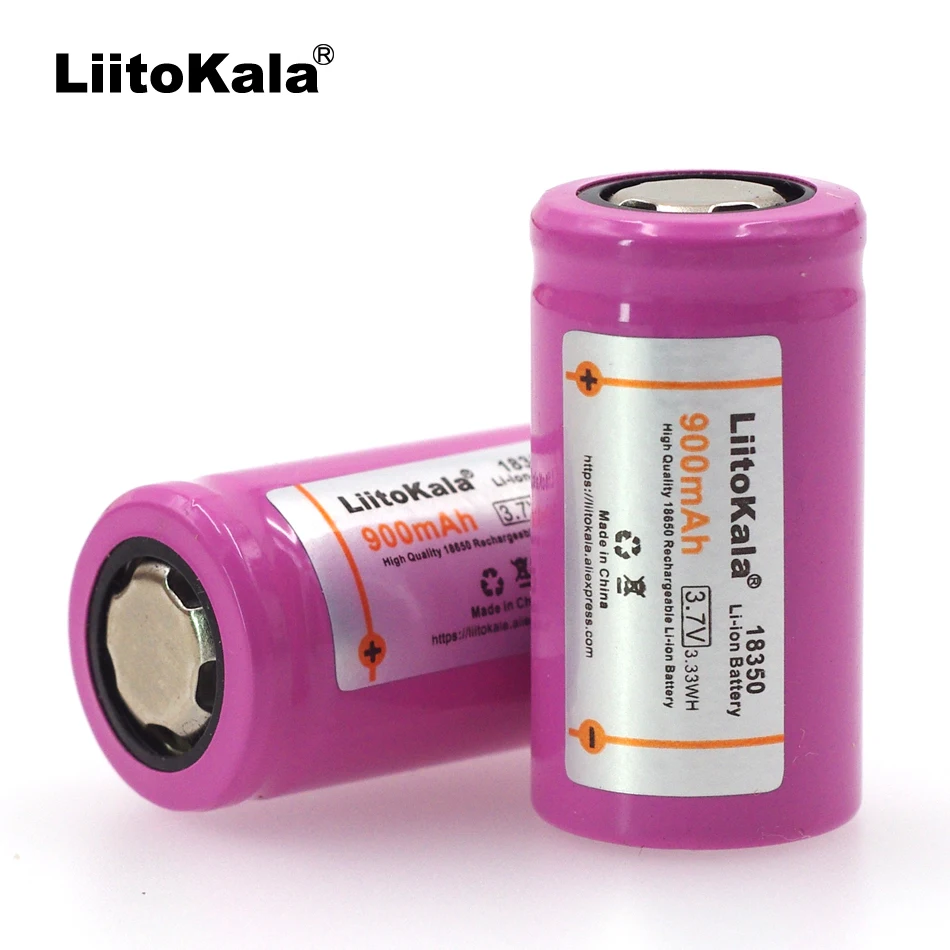 

2PCS Liitokala ICR 18350 lithium battery 900mAh Rechargeable battery 3.7V power cylindrical Lamps Electronic cigarette smoking